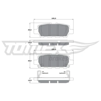 Billede af TOMEX brakes TX 17 57 Bremseklodser bagaksel med akustisk advarsel for slid NISSAN: Juke, Leaf I, II, SUZUKI: Grand Vitara 2 SUV