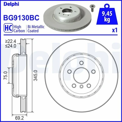 Billede af DELPHI BG9130BC Bremseskiver 345 24 5 ventileret, todelt bremseskive coatet højkarboniseret uden hjullejer, ABS sensorring BMW: Touring