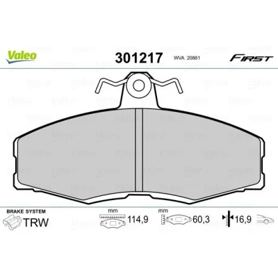 Billede af VALEO 301217 Bremseklodser FIRST foraksel Ekskl. slidadvarselskontakt uden anti knirke plade SKODA: FELICIA 1, FORD: Sierra Mk1 Hatchback