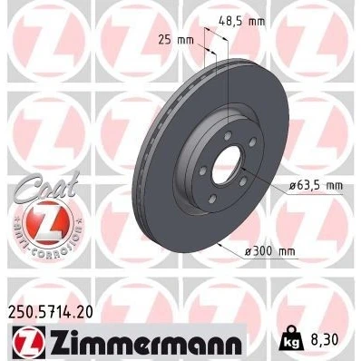 Billede af ZIMMERMANN 250.5714.20 Bremseskiver 300 25 5/5 5 108 indvendigt ventileret coatet FORD: Transit Connect V408 Van, Mk2 Stationcar