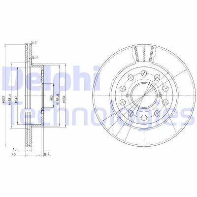 Billede af DELPHI BG3268 Bremseskiver 263 16 5 ventileret olieret ubehandlet uden hjullejer, ABS sensorring TOYOTA: MR2 II Coupe