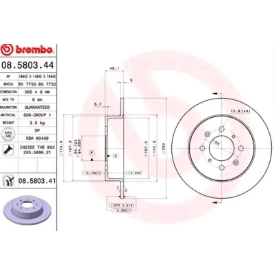 Billede af BREMBO COATED DISC LINE 08.5803.41 Bremseskiver 260 9 4 fuldstændigt coatet med skruer HONDA: CIVIC 7 Limousine, 6 Hatchback, Hatchback