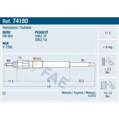 Billede af FAE 74180 Gløderør 11V M 10x1