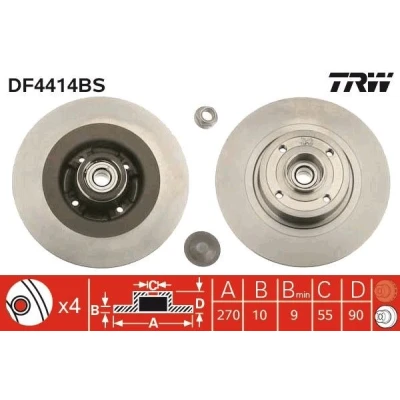 Billede af TRW DF4414BS Bremseskiver 270 10 4 100 fuldstændigt med hjulleje, ABS sensorring RENAULT: MEGANE 2 Kombi, SCENIC 2, GRAND