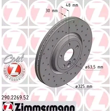 Billede af ZIMMERMANN SPORT COAT Z 290.2269.52 Bremseskiver 325 30 6/5 5 108 indvendigt ventileret, hullet coatet højkarboniseret