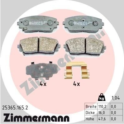 Billede af ZIMMERMANN 25365.165.2 Bremseklodser med akustisk advarsel for slid Billede svarer til leveringsomfang, glideplade KIA: Picanto II