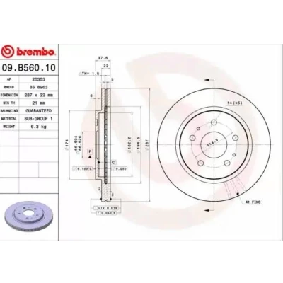 Billede af BREMBO 09.B560.10 Bremseskiver 287 22 5 indvendigt ventileret