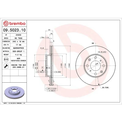 Billede af BREMBO 09.5023.10 Bremseskiver 242 19 4 indvendigt ventileret med skruer HONDA: CRX 2