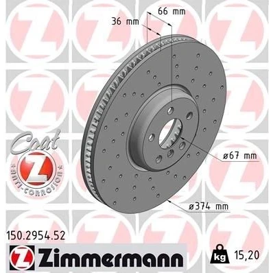 Billede af ZIMMERMANN 150.2954.52 Bremseskiver 374 36 6/5 5 112 indvendigt ventileret, hullet coatet højkarboniseret BMW: Sedan, Touring, X5