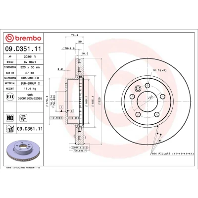 Billede af BREMBO 09.D351.11 Bremseskiver 325 30 5 indvendigt ventileret coatet højkarboniseret VOLKSWAGEN: Crafter Van, MAN: TGE kasse