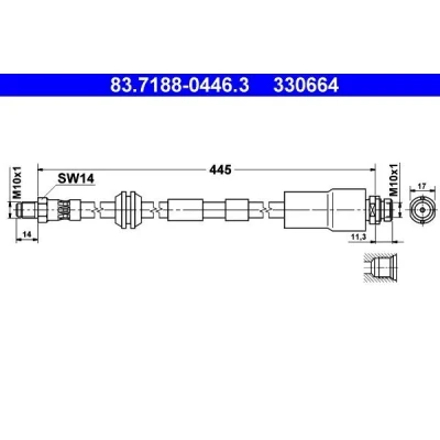 Billede af ATE 83.7188 0446.3 Bremseslange 470 M10x1 FORD: MONDEO 3 Kombi, 3, JAGUAR: X Type Sedan