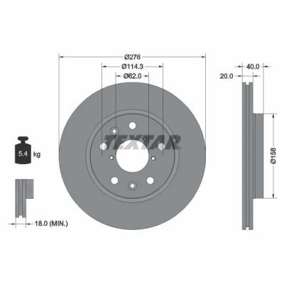 Billede af TEXTAR PRO 92204703 Bremseskiver 276 20 05/10 114,3 udvendig ventileret coatet uden hjulbolte, hjulnav SUZUKI: SWIFT 3