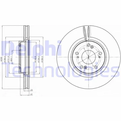 Billede af DELPHI BG4224 Bremseskiver 296 25 5 ventileret olieret ubehandlet uden hjullejer, ABS sensorring HONDA: ACCORD 8, 8 Kombi