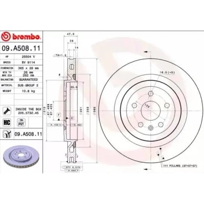 Billede af BREMBO COATED DISC LINE 09.A508.11 Bremseskiver 365 28 5 indvendigt ventileret coatet højkarboniseret med skruer