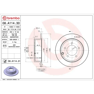 Billede af BREMBO COATED DISC LINE 08.A114.31 Bremseskiver 262 10 5 fuldstændigt coatet DODGE: Caliber, Avenger Sedan