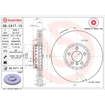 Billede af BREMBO TWO PIECE DISCS LINE 09.C417.13 Bremseskiver 374 36 5 todelt bremseskive, indvendigt ventileret coatet højkarboniseret med skruer BMW: 7, GT