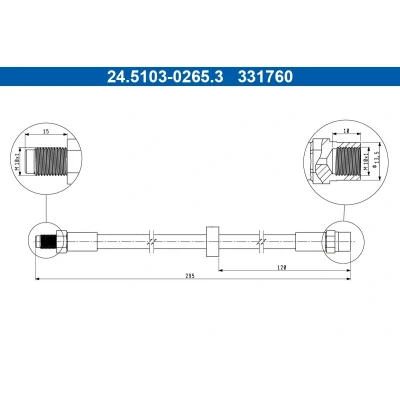 Billede af ATE 24.5103 0265.3 Bremseslange 295mm M10x1mm VOLVO: S60 I, V70 2, XC70 I Cross Country