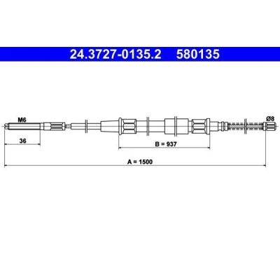 Billede af ATE 24.3727 0135.2 Håndbremsekabel 1500 VOLKSWAGEN: Golf 3, Vento, 3 Cabrio