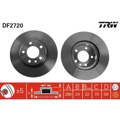Billede af TRW DF2720 Bremseskiver 286 24 5 110 ventileret lakeret OPEL: Rekord E1 Sedan, Manta A Coupe, Ascona B Sedan