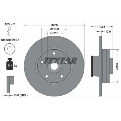 Billede af TEXTAR PRO 92153703 Bremseskiver 280 12 05/05 118 fuldstændigt coatet med ABS sensorring, hjulleje RENAULT: TRAFIC 2 Kasten, Bus