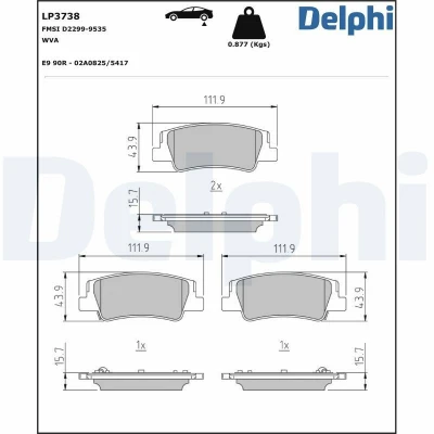 Billede af DELPHI LP3738 Bremseklodser uden akkustisk advarsel for slid med anti knirke plade tilbehør