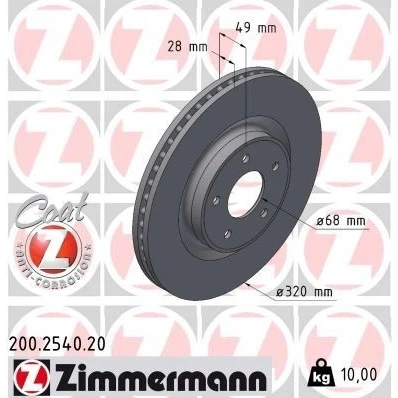 Billede af ZIMMERMANN Bremseskive 320mm 28mm 5/5 5 hul 114mm indvendigt ventileret 200.2540.20 Bremseskiver, Skivebremser