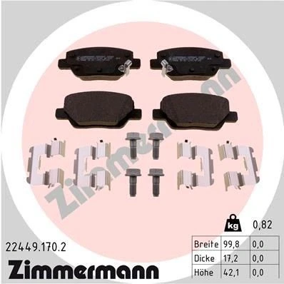 Billede af ZIMMERMANN 22449.170.2 Bremseklodser med akustisk advarsel for slid skruer Billede svarer til leveringsomfang, glideplade