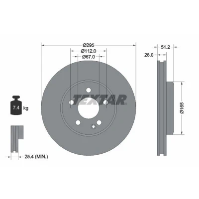 Billede af TEXTAR PRO 92241603 Bremseskiver 295 28 05/06 112 indvendigt ventileret coatet uden hjulbolte, hjulnav MERCEDES BENZ: A klasse, B klasse