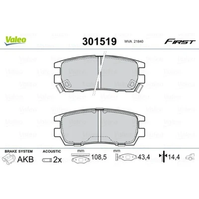 Billede af VALEO 301519 Bremseklodser FIRST bagaksel Inkl. slidadvarselskontakt uden anti knirke plade MITSUBISHI: PAJERO 2, 2 Canvas Top