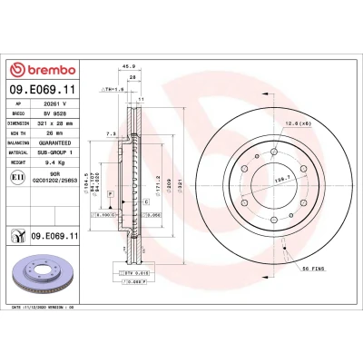 Billede af BREMBO 09.E069.11 Bremseskiver 321 28 6 indvendigt ventileret coatet
