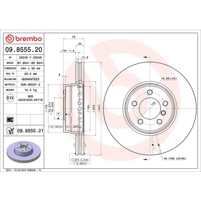 Billede af BREMBO COATED DISC LINE 09.8555.21 Bremseskiver 344 30 5 indvendigt ventileret coatet højkarboniseret LAND ROVER: Range Rover 3