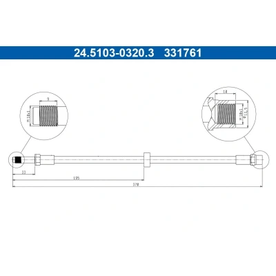 Billede af ATE 24.5104 0495.3 Bremseslange 520mm M10x1mm BMW: 5 Touring, Sedan