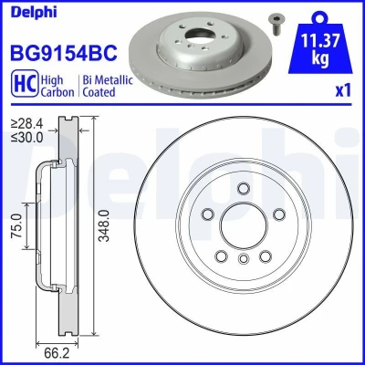 Billede af DELPHI BG9154BC Bremseskiver 348 30 5 ventileret, todelt bremseskive coatet højkarboniseret uden hjullejer, ABS sensorring BMW: Touring