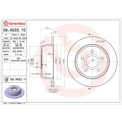 Billede af BREMBO COATED DISC LINE 08.6768.11 Bremseskiver 276 10 5 fuldstændigt coatet med skruer ALFA ROMEO: 166