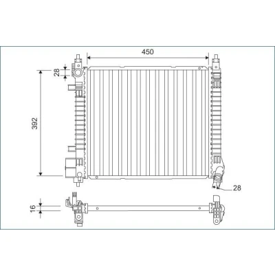 Billede af VALEO 701169 Radiator Aluminium 450 392 16 uden kølemiddelregulering Loddet køleripper