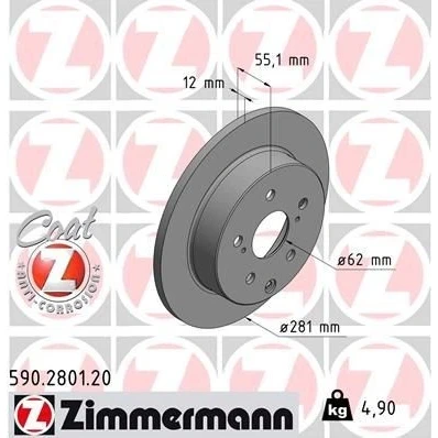 Billede af ZIMMERMANN COAT Z 590.2801.20 Bremseskiver 281 12 8/5 5 114 fuldstændigt coatet TOYOTA: RAV4 III SUV, IV SUV