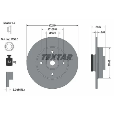 Billede af TEXTAR PRO 92133303 Bremseskiver 249 9 04/04 108 fuldstændigt coatet med integreret magnetisk sensorring, hjulleje PEUGEOT: 307 Hatchback, SW