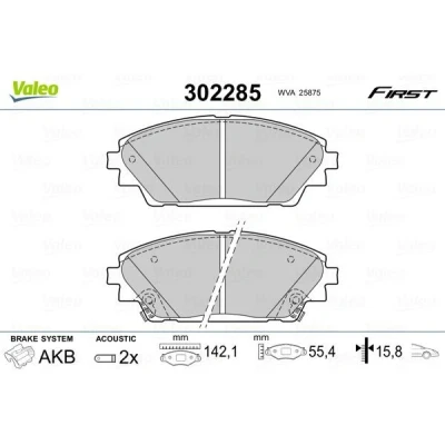 Billede af VALEO 302285 Bremseklodser foraksel Inkl. slidadvarselskontakt uden anti knirke plade MAZDA: CX 3, 3 Hatchback, Sedan