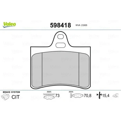 Billede af VALEO 598418 Bremseklodser bagaksel Ekskl. slidadvarselskontakt uden anti knirke plade CITROËN: C5 II Hatchback, Stationcar, I Hatchback