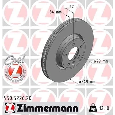 Billede af ZIMMERMANN 450.5226.20 Bremseskiver 349 34 6/5 5 120 indvendigt ventileret coatet højkarboniseret LAND ROVER: Range Rover 4, Sport