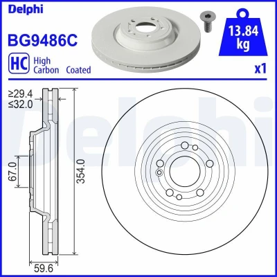 Billede af DELPHI BG9486C Bremseskiver 354 32 5 ventileret coatet højkarboniseret uden hjullejer, ABS sensorring MERCEDES BENZ: GLE