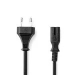 Billede af Power Kabel Euro Hanstik IEC 320 C7 2.00 m Lige 2x 0.75 mm² Kobber Fladt Nikkel H03VVH2 F 2x0,75 PVC Stik: / Type C (CEE 7/16) Strømforsyning 250 V 50/60 Hz 2.5 A W 100.09 g 1 stk. Sort