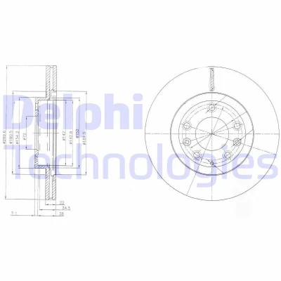 Billede af DELPHI BG4141 Bremseskiver 290 22 5 ventileret olieret ubehandlet uden hjullejer, ABS sensorring MAZDA: MX 3