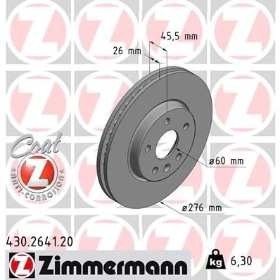Billede af ZIMMERMANN COAT Z 430.2641.20 Bremseskiver 276 26 6/5 5 105 indvendigt ventileret coatet højkarboniseret OPEL: Astra K Sports Tourer