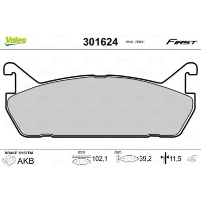 Billede af VALEO 301624 Bremseklodser FIRST bagaksel Ekskl. slidadvarselskontakt uden anti knirke plade MAZDA: MX 5 I, 626 IV Hatchback, FAMILIA 4