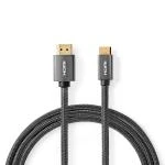 Billede af High Speed HDMI kabel med Ethernet stik Mini 4K@60Hz 18 Gbps 2.00 m Runde Bomuldsstof Anthracite / Metal Cover Window Box