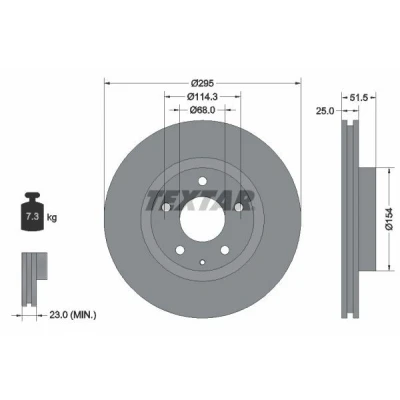 Billede af TEXTAR PRO 92267603 Bremseskiver 295 25 05/06 114,3 indvendigt ventileret coatet uden hjullejer, hjulbolte, hjulnav MAZDA: 3 Hatchback