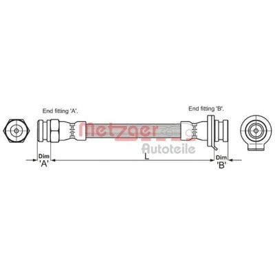 Billede af METZGER 4118509 Bremseslange højre foraksel, venstre foraksel 277 ALFA ROMEO: Spider