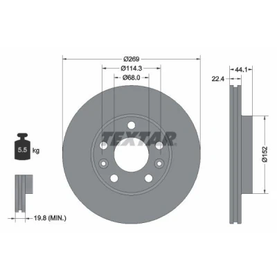Billede af TEXTAR PRO 92272603 Bremseskiver 269 22,4 05/07 114,3 indvendigt ventileret coatet uden hjulbolte, hjulnav RENAULT: Megane 4, DACIA: Duster SUV