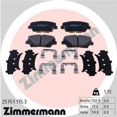 Billede af ZIMMERMANN 25757.175.3 Bremseklodser med akustisk advarsel for slid Billede svarer til leveringsomfang, glideplade KIA: CARENS 4